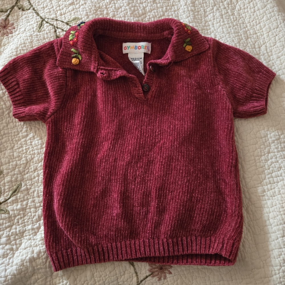 Gymboree Knitted Burgundy Kids Polo with Embroidered Collar MEDIUM